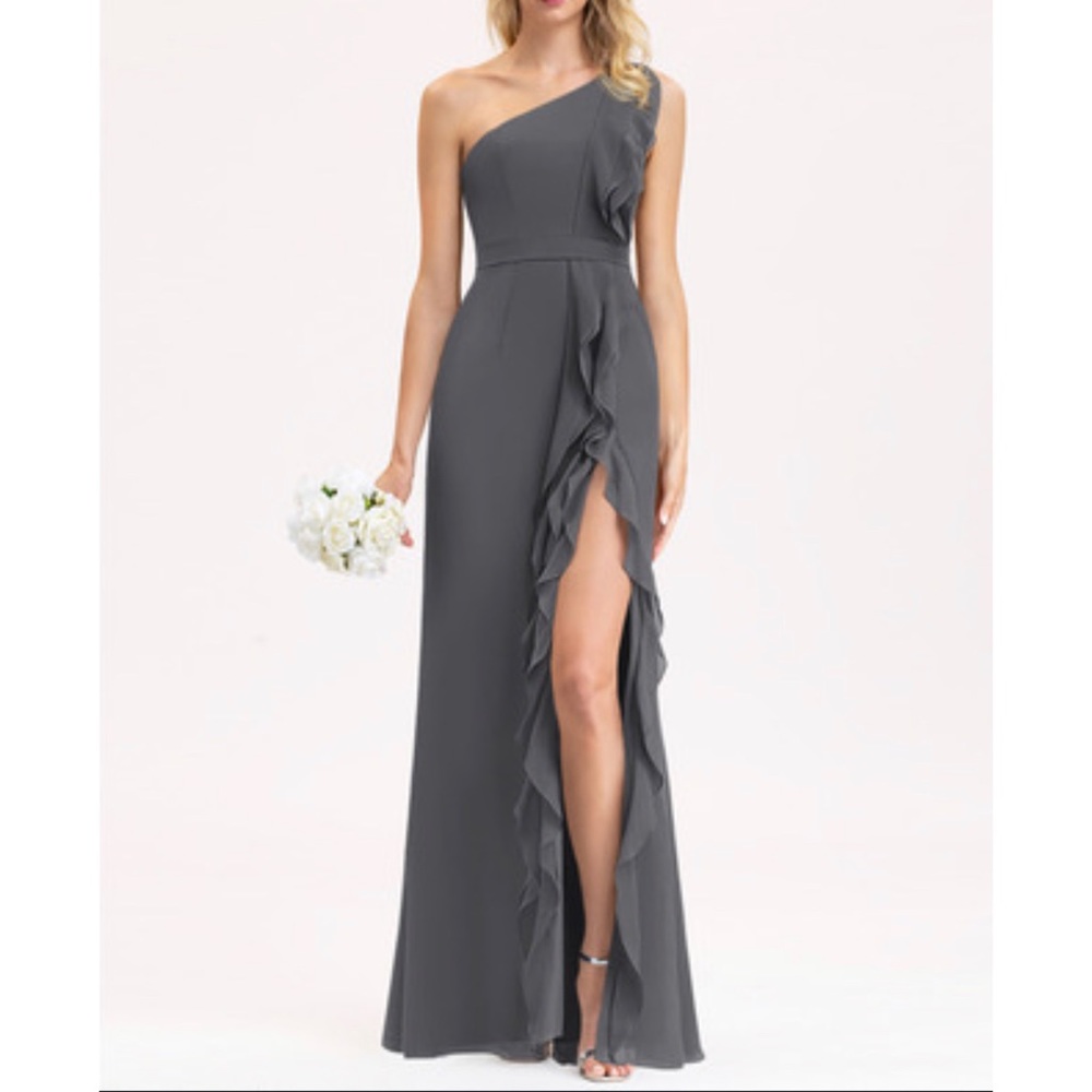 Ruffle One Shoulder Chiffon Dress